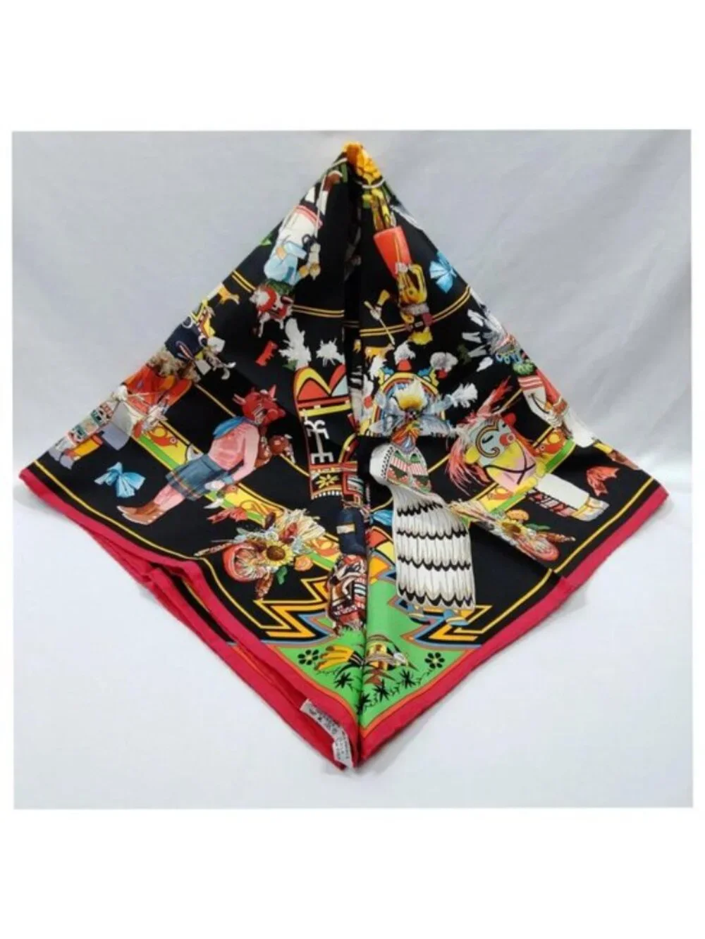 Authentic Hermès Kachinas Carré 90 Silk Scarf Black Multicolor